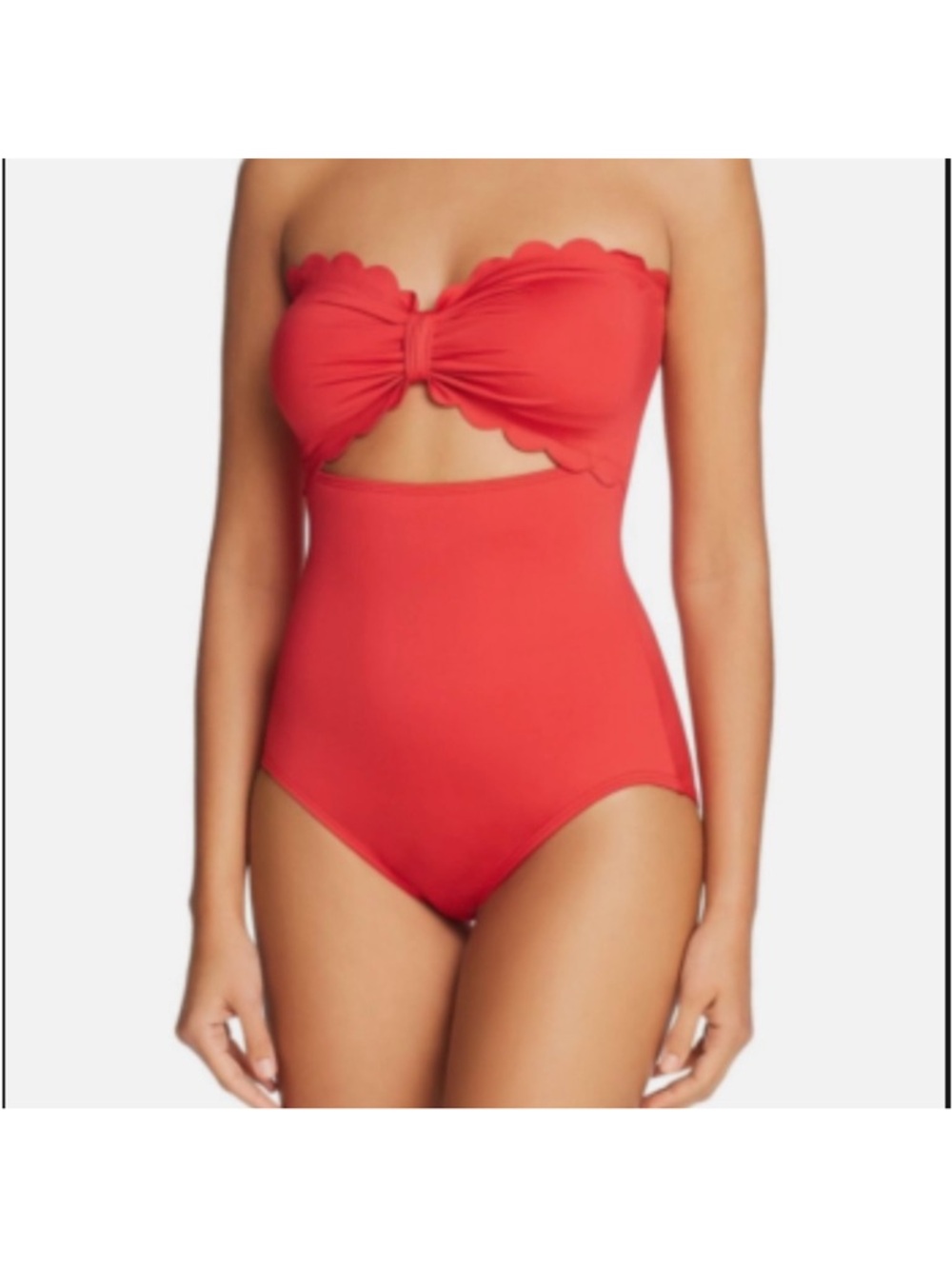 kate spade Red Strapless Scallop Trim One-Piece